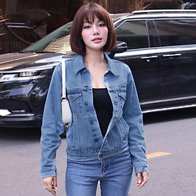 Áo Khoác Jean Nữ Trơn Màu Xanh Đậm Nhạt Aaa Jeans