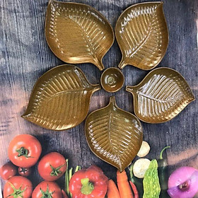 Mua Bộ đĩa lá trầu men nâu
