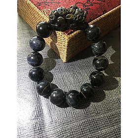 VÒNG TỲ HƯU HÚT TÀI LỘC 14LY ĐÁ MẮT HỔ MÀU XANH