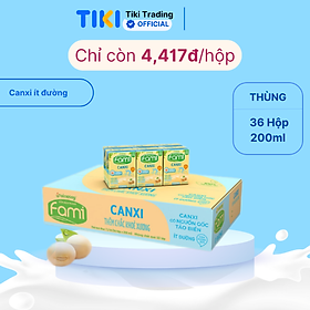 Thùng Sữa đậu nành Fami Canxi ít đường (200ml x 36 Hộp)