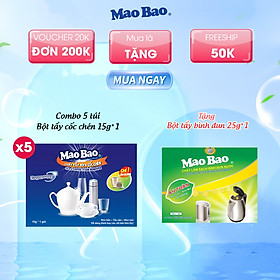 Combo 5 túi Chất Tẩy Rửa Cốc Chén Siêu Sáng Bóng Mao Bao 15g x1 gói