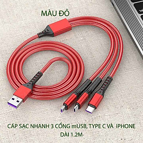 Mua Cáp sạc nhanh đa năng 3 in 1  lõi đồng  vỏ bọc dù siêu bền 66W  dài 1.2m