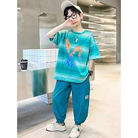 Set thể thao bé trai hip hop cá tính áo in màu loang phối quần jogger thun cotton cao cấp co dãn mềm mịn cho bé 9- 52kg