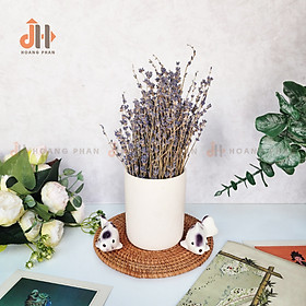 Set bình gốm trắng mộc phối hoa Lavender khô
