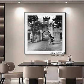 Mua (ẢNH THẬT) Tranh canvas treo tường hà nội xưa trắng đen có khung (tặng kèm đinh treo)