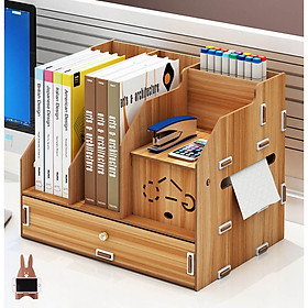 Kệ sách kệ hồ sơ kệ văn phòng kèm hộp viết đa năng bằng gỗ mẫu MỚI thời trang KS2 -Tặng giá để điện thoại(màu ngẫu nhiên) bằng gỗ