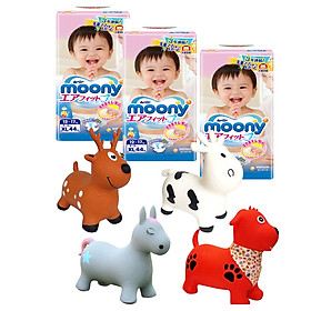 Combo 3 gói tã dán Moony cao cấp size NB90/S84/M64/L54/XL44 tặng thú nhún Toys House