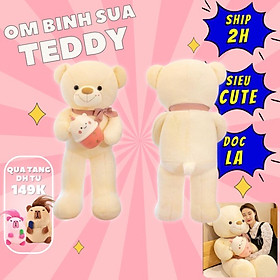 Thú nhồi bông Teddy ôm bình sữa đáng yêu - Size từ 60cm đến 1m2 - Quà tặng gấu bông Teddy lông mịn nhiêu màu khổng lồ