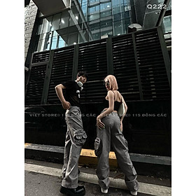 Quần Kaki Cargo Túi Hộp Khóa Zip Ống Suông Richky x Viet Store Local Brand Unisex Special Collection Premium Q222 - Xám