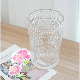 Bộ 6 Ly, Cốc thủy tinh hoạ tiết nổi (Không có viền vàng) - Ly thủy tinh chịu nhiệt