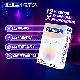Bao cao su Shell Triple Mix siêu mỏng, mát lạnh, gân gai - Hộp 12 cái | SHELL CHÍNH HÃNG
