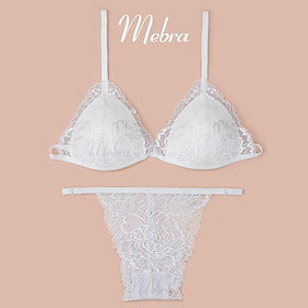 Bộ đồ lót ren bralette ren hoa trắng sexy gợi cảm, thiết kế không gọng mút mỏng thương hiệu Mebra_MB010T
