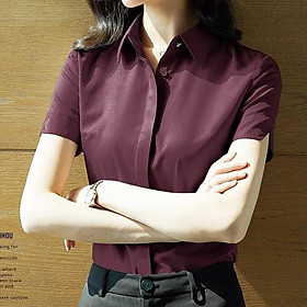 Hình ảnh Sơ mi nữ trơn ngắn tay xẻ V cho nàng công sở thanh lịch Thời trang Top Fashion Shop