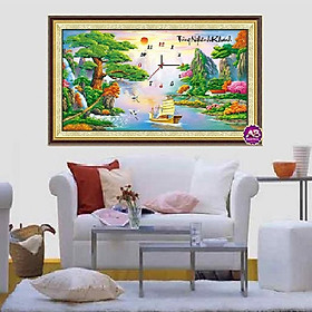 Tranh đính đá đồng hồ Tùng Nghênh Khách df201-85x50cm