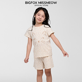 Set bộ cotton bé gái Bigfox Miss Meow size đại cộc tay mix chân váy hè cỡ 3,6,9,11 tuổi 30kg 40kg