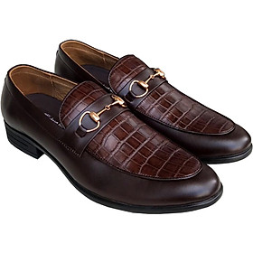 Giày tây nam Trường  Hải da bò dập vân cá sấu màu nâu  cao cấp đế cao 4cm GT210