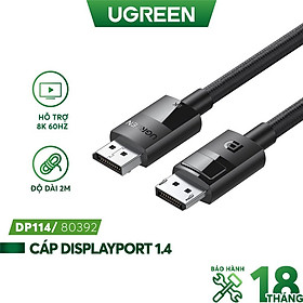Cáp DisplayPort 1.4 8K 60HZ dây bện dài 1-3m cao cấp UGREEN DP114 hàng chính hãng - Đen-2m-80392