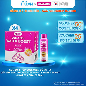 Combo 4 Hộp Collagen Uống Hyaluronic Acid Cấp Ẩm Sáng Da Welson Beauty Water Boost 4 hộp x 6 chai x 50ml