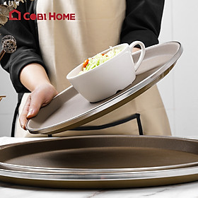 Mua Khay phục vụ tròn chống trượt viền inox màu nâu - 3 size