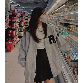 Áo Khoác Bomber Nỉ -Cardigan Chữ R Bo Sọc Tay - Unisex Kiểu Hàn Quốc Đẹp Rẻ - Cặp Nam Nữ Mặc _ Teen Rẻ Đẹp
