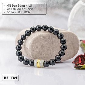 Vòng tay phong thủy Mã não đen bóng 8mm + Lu