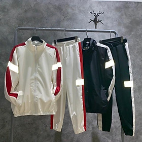 Áo khoác unisex dù 2 lớp phản quang sọc và quần jogger nam nữ phản quang unisex cao cấp vải thun co giãn