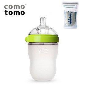 Bình Sữa Silicon Comotomo 250ml Màu Xanh - Tách Lẻ Không Hộp- Tặng kèm 1 túi trữ sữa UNIMOM 210ML