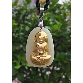 Mặt dây chuyền Phật A Di Đà  cho Tuổi Tuất Ngọc Nerphrite Mạ vàng 24K AKO1
