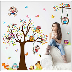 Decal dán tường tranh dán trang trí phòng bé yêu hình các con vật dễ thương, ngộ nghĩnh vừa học vừa chơi DB085 (110 x 155 cm)