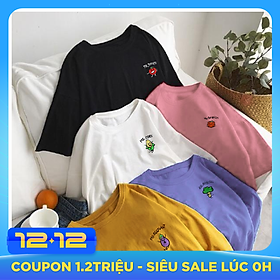 Áo thun tay lỡ nữ freesize - Áo phông form rộng dáng Unisex, mặc lớp, nhóm, cặp, couple thêu hình rau củ 6 màu