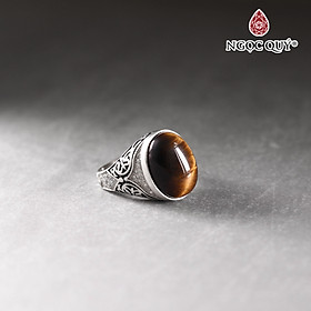 Nhẫn bạc nam đá mắt hổ vàng nâu ni 19 mệnh thổ, kim - Ngọc Quý Gemstones
