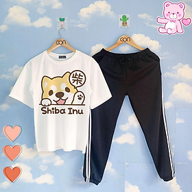 Set áo tay lửng quần thun 2 sọc ĐEN unisex, quần dài 2 sọc, 3 sọc, Áo tay lỡ và quần thể thao BLACK