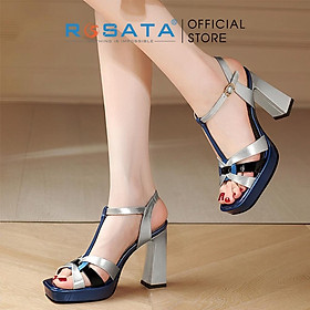 Hình ảnh Giày sandal cao gót nữ đế vuông 8 phân mũi vuông quai cài mảnh ROSATA RO531 - XANH