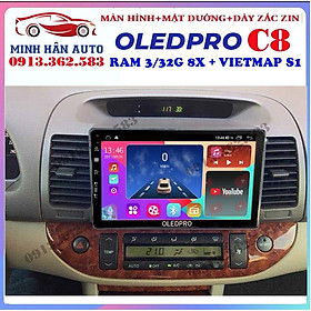Combo màn hình OLEDPRO C8 kèm mặt dưỡng,dây nguồn cho xe TOYOTA CAMRY 2003-2007