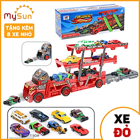 Mô hình xe tải container đầu kéo đồ chơi chở 8 ô tô cho bé MySun