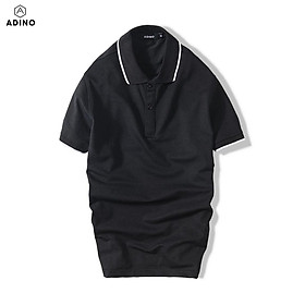 Áo polo nam ADINO màu xanh đen phối viền vải cotton co giãn dáng công sở slimfit hơi ôm trẻ trung AP75