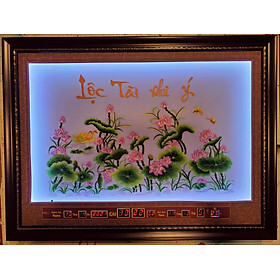 Mua Tranh thêu lịch vạn niên gắn đèn led đổi màu. Hoa Sen -2078