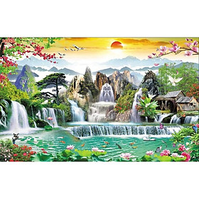 Tranh 3D dán tường phong cảnh sơn thủy hữu tình
