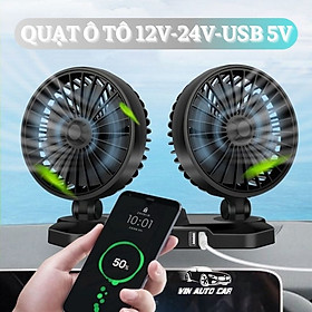 Quạt Ô Tô 12v 24v Usb 5V Để Bàn Làm Việc Xoay 360 Độ 2 Chế Độ Gió Khác Nhau F101