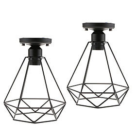 2x Retro Wire Diamond Pendant Ceiling Light Cage Lamp Shade Lounge Lighting