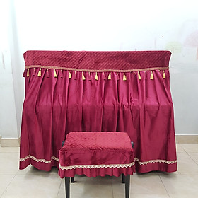 Mua Bộ khăn phủ đàn nhung đỏ cao cấp phối rua hạt châu