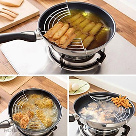 Vỉ gác chảo ráo dầu mỡ chiên rán đồ ăn bằng inox không gỉ size 26cm, giá chiên ráo dầu vĩ gác chảo nồi chiên không dầu - Chính hãng