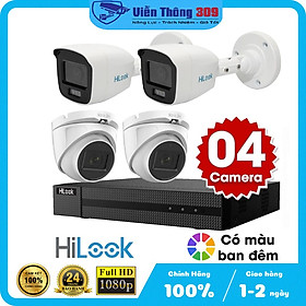 Mua Trọn bộ 4 camera giám sát 2.0MP HiLook - Có màu ban đêm - Cắm điện là chạy - Hàng chính hãng