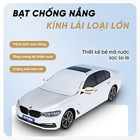 Bạt Chống Nắng Kính Trước Xe Ô Tô Loại Lớn, Có Bọc Gương Chiếu Hậu - Chống Tia UV, Tia Cực Tím