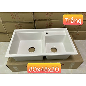 Mua Chậu rửa chén đá nhân tạo màu trắng 2 hộc KT 80*48*20