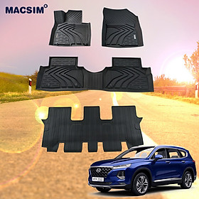 Thảm lót sàn xe ô tô Hyundai SantaFe 2019-2022 đến nay Nhãn hiệu Macsim chất liệu nhựa TPE đúc khuôn cao cấp (3 hàng ghế)