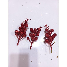 Mua BỊCH 10 NHÁNH -TRÁI CHERRY KIM TUYẾN TRANG TRÍ NOEL | 10 cành quả cherry phủ kim tuyến