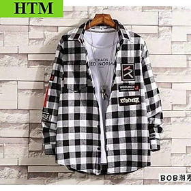 Áo Khoác Sơ Mi Nam Nữ Có Nhiều Sọc Quanh Áo Phối Phong Cách Trẻ Trung Năng Động Hình Nổi Hàng Hot Trend HTM FASHION - Trắng