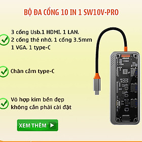 Mua Hub chuyển đổi USB-Type C 10in1 tích hợp cổng mạng Lan bộ chia cổng usb mở rộng kết nối chuyển đổi cho Macbook (USB3.0/USB2.0/PD/HDMI/SD/AUDIO/RJ45/VGA) hỗ trợ sử dụng nhiều thiết bị  tiện lợi và nhỏ gọn tiết kiệm diện tích làm việc  giao hành nhanh