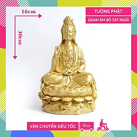 Mua Tượng Phật Bà Quan Thế Âm Bồ Tát ngồi nhũ vàng nguyên khối - Cao 30cm